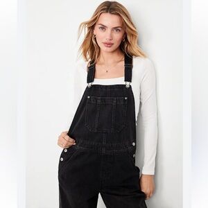 Old Navy Baggy Wide Leg Jean Overalls Black Denim